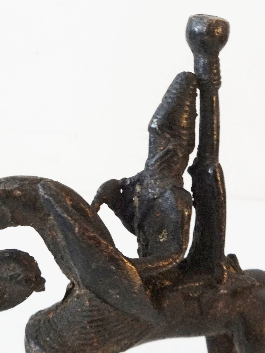 #993  African Dogon Bronze Horseman Cast Handmade Mali 4" W by 5" H