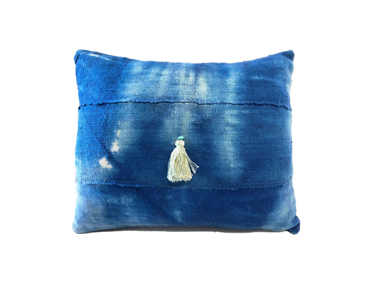#216 African Custom Made Lumbar Blue & White  Mud cloth Pillow 15" by 12"