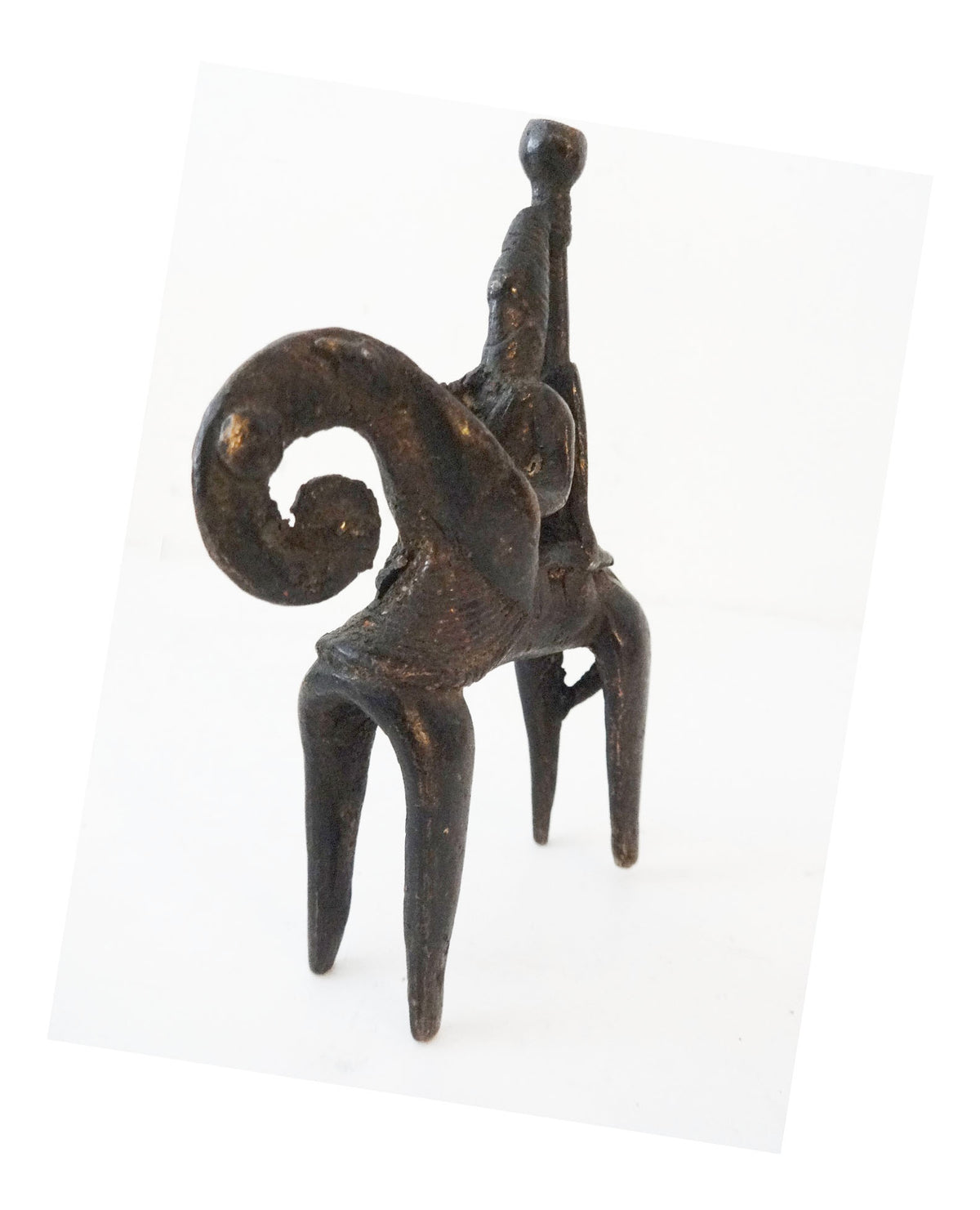 #993  African Dogon Bronze Horseman Cast Handmade Mali 4" W by 5" H