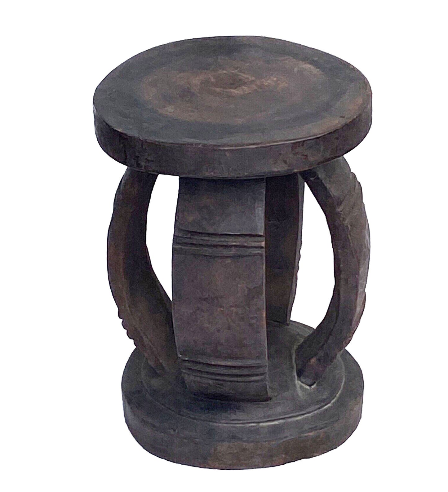 #3841 VTG Rustic Wood African Large Baga Stool Guinea-Bissau  15" H by 11"W