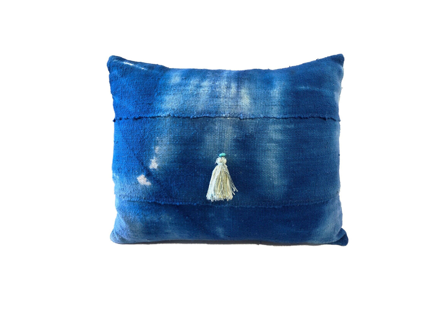 #216 African Custom Made Lumbar Blue & White  Mud cloth Pillow 15" by 12"