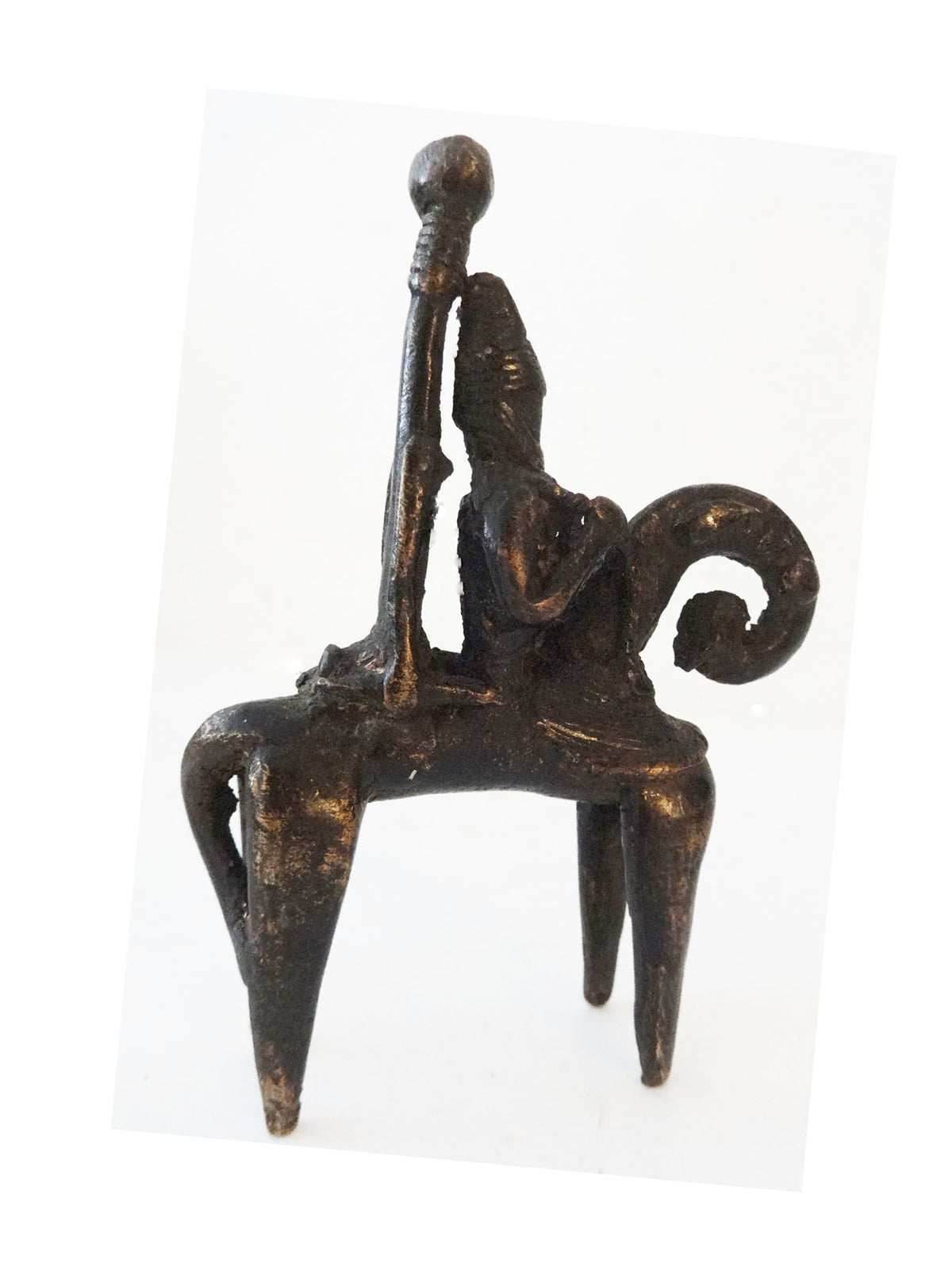 #993  African Dogon Bronze Horseman Cast Handmade Mali 4" W by 5" H