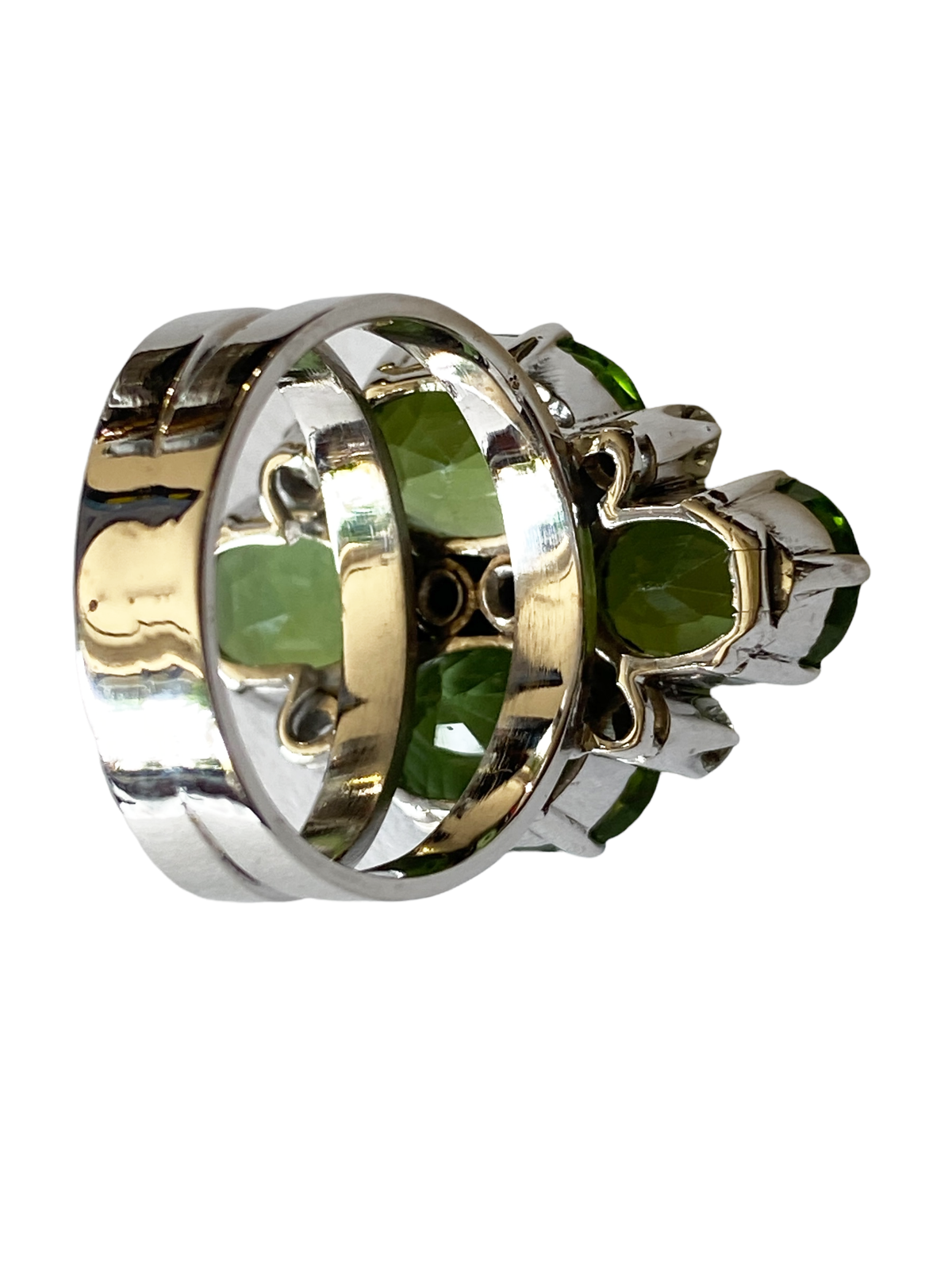 #4780 Mid century 18k White Gold Cocktail Peridot and Diamond Ring