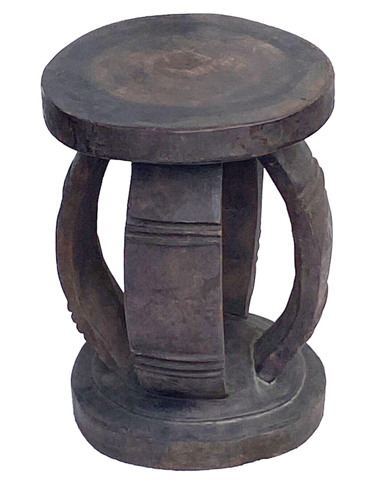 #3841 VTG Rustic Wood African Large Baga Stool Guinea-Bissau  15" H by 11"W