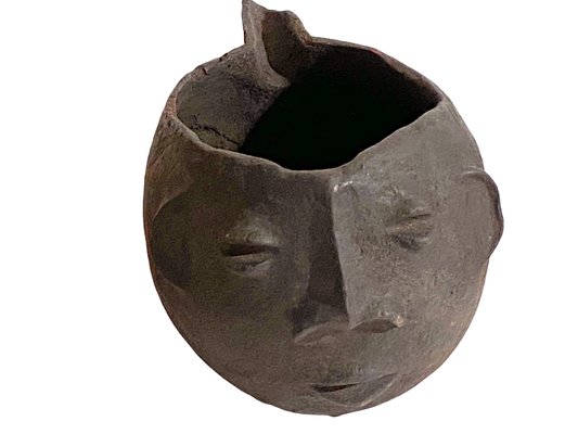 #4784 Vintage  Kuba wooden Cup Figural Head Congo 8.5" w