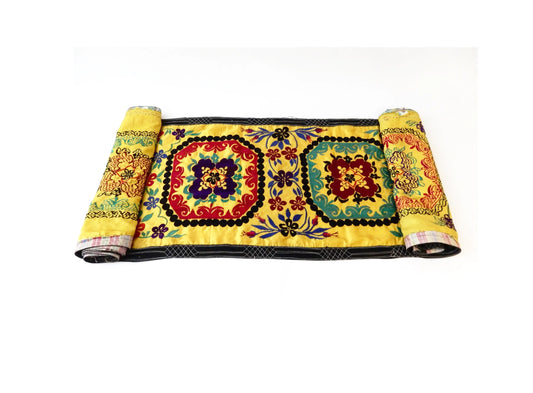 #7319 Vintage Long Uzbek Suzani Embroidered Fabric  Runner/Wall Hanging  168" W