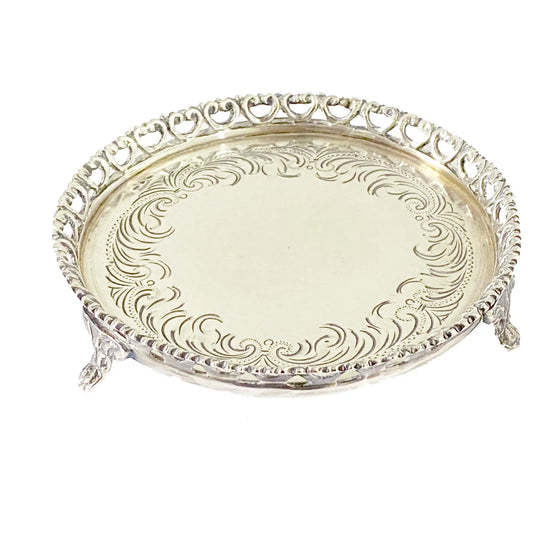 #4261 Vintage Engraved Footed Portuguese 833 Silver Salver