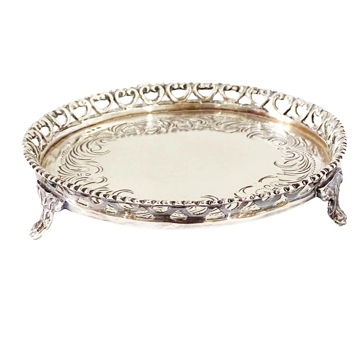#4261 Vintage Engraved Footed Portuguese 833 Silver Salver