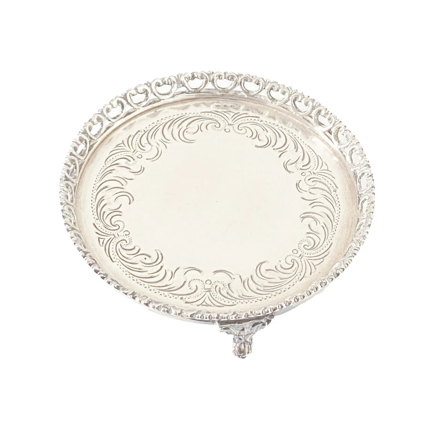 #4261 Vintage Engraved Footed Portuguese 833 Silver Salver