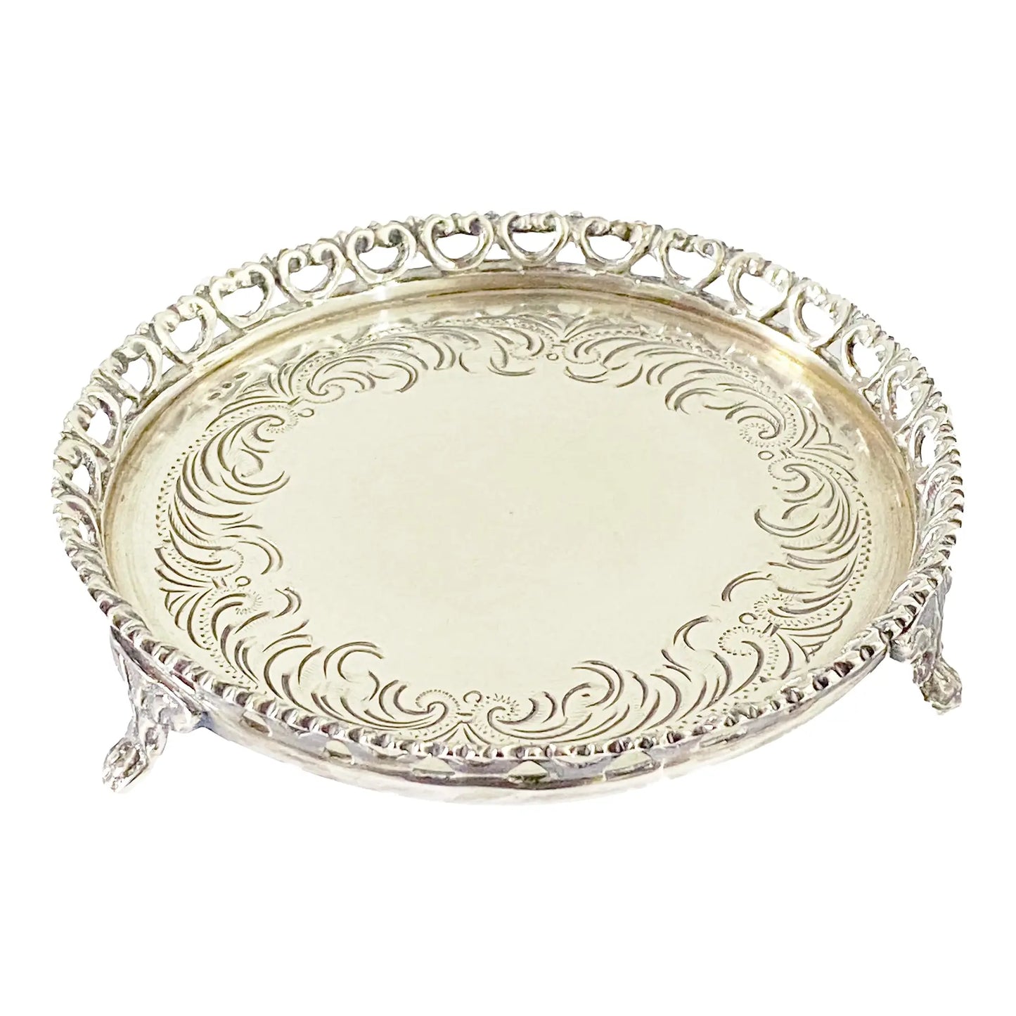 #4261 Vintage Engraved Footed Portuguese 833 Silver Salver