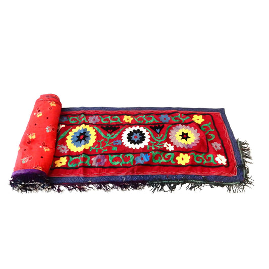 #7320 Vintage Long Uzbek Suzani Embroidered Fabric  Runner/Wall Hanging  12'1"