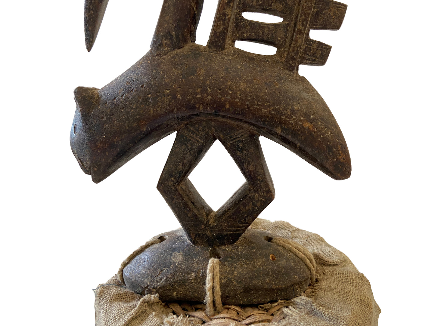 #3352 Rare Old Bamana Chi Wara Antelope Headcrest With Cap Mali 29" H