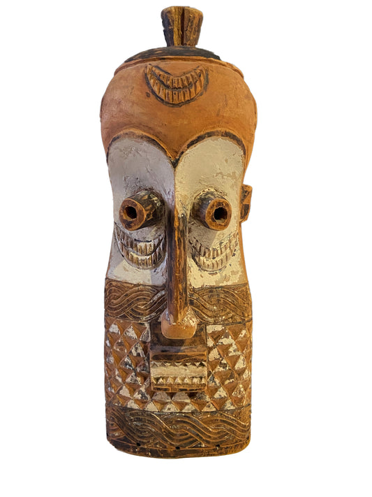 #2244 Primitive Old Congolese DRC Bembe Casque Mask Fizi Congo 20" H