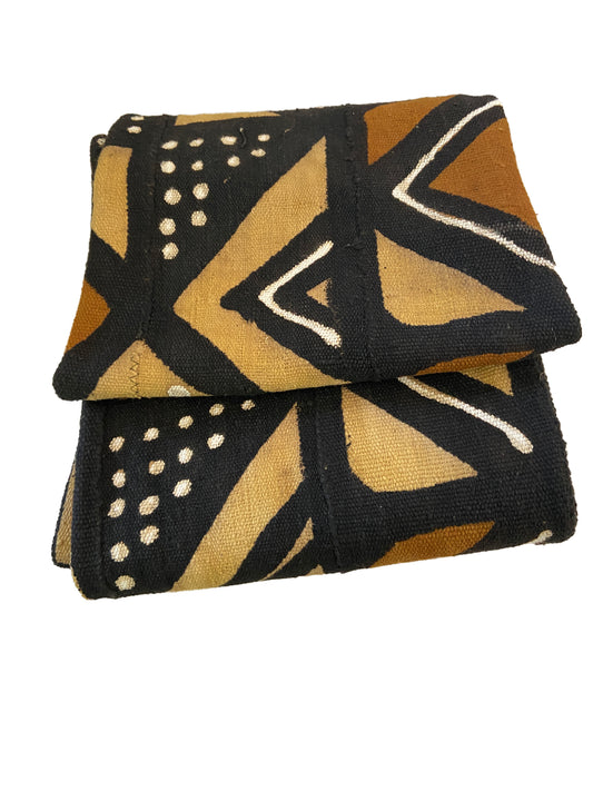 African LG Brown/Mustard/Black/White Mud Cloth/ Blanket Mali 64" by 40" # 1987