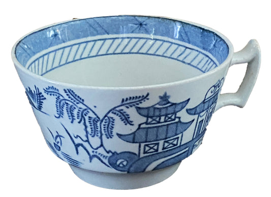 #3157 Antique English Woods Ware Canton S/2 Cups Blue Pagoda Pattern