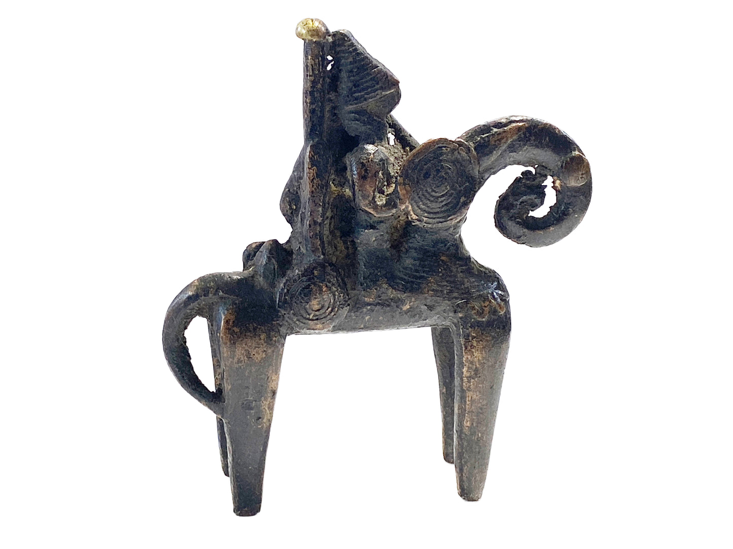 #4158B  African Dogon Bronze Horseman W/Companion Mali