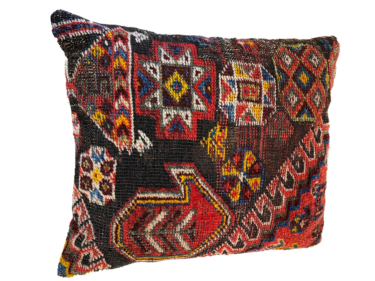 #4418 Stunning Rare large 19th c Tribal Kashqai Rug fragment Pillow 17" w