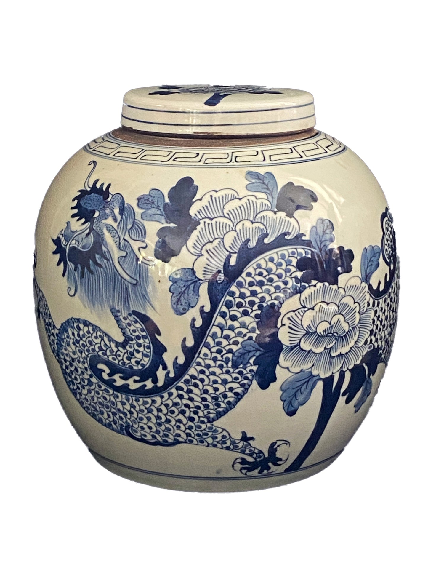 #3140 Chinoiserie B &W Porcelain Ginger Jar W/Dragon 12" H