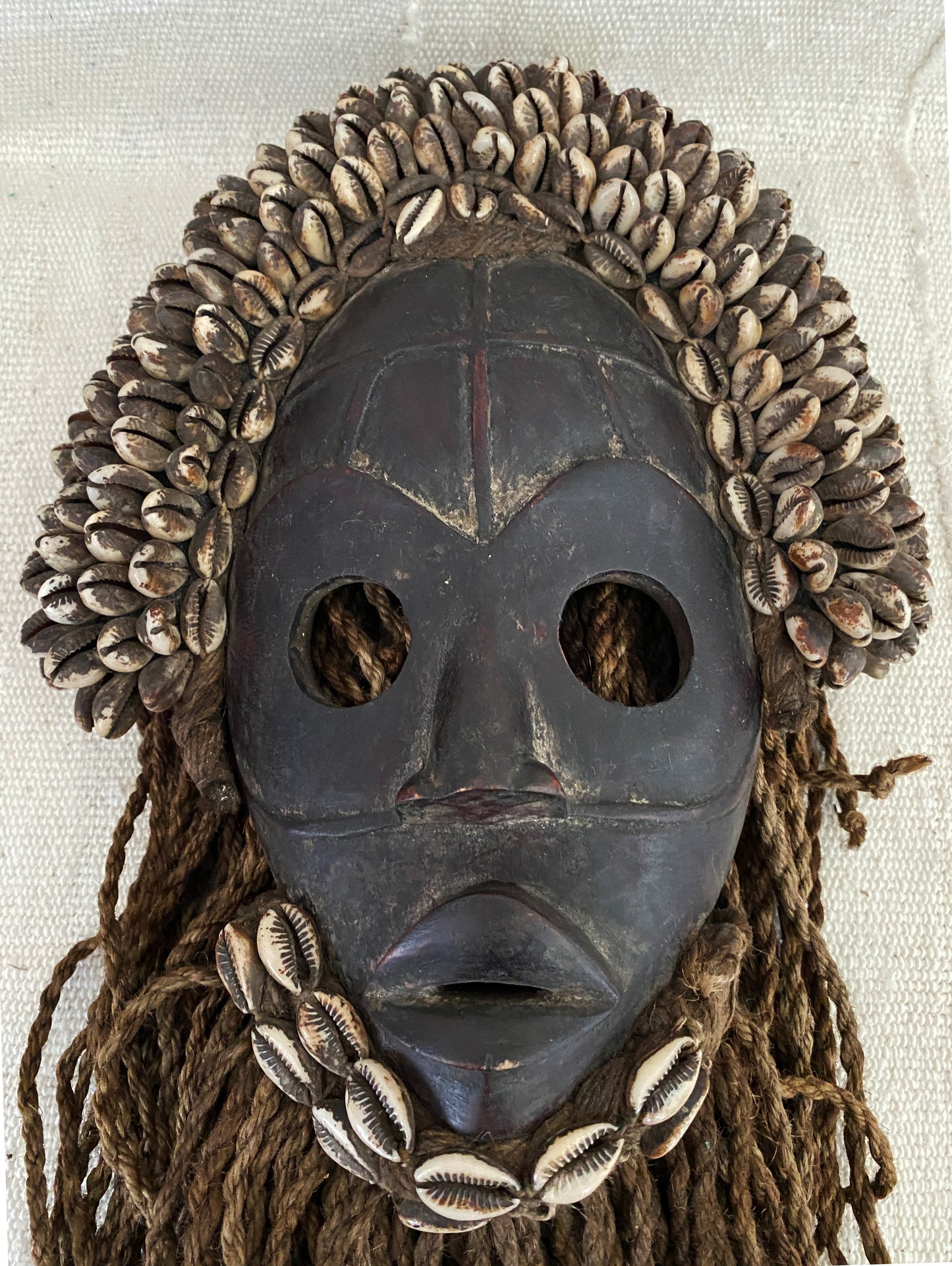 #3758 African Dan Mask Deangle Cowry Shells 21" H