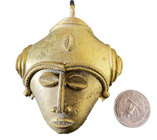 #4335 African Baule Gold Weight Passport/Pendant Bronze Mask 3.5" h