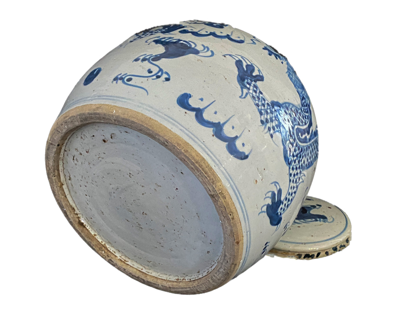 #3790 Chinoiserie Blue & White Porcelain dragons Ginger Jar 11" H