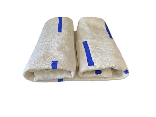 #3457 African Bogolan Blue and White Mud Cloth Textile Mali 42" by 63"