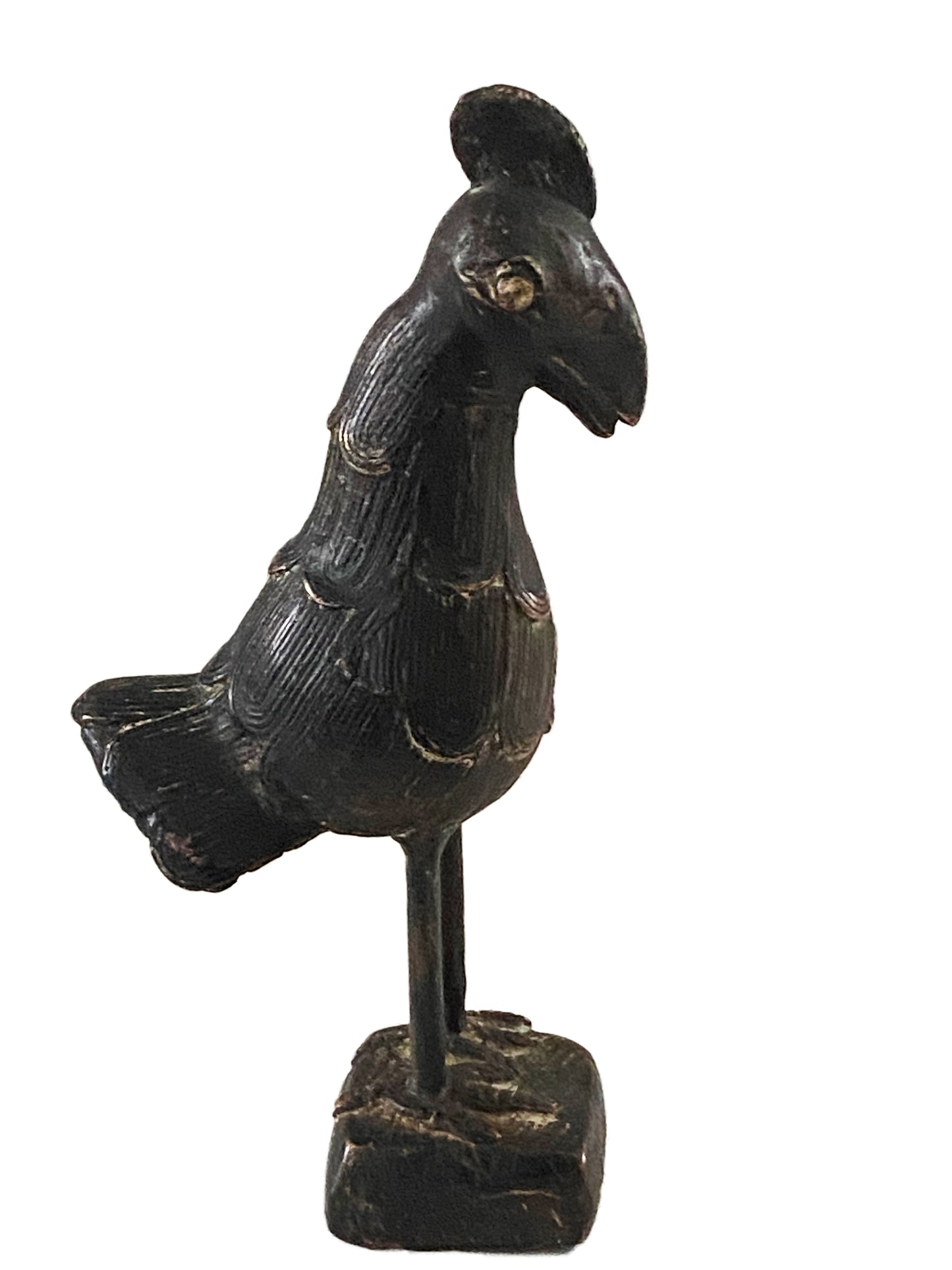 #3354 African Tribal Benin Bronze Rooster Nigeria 10" H