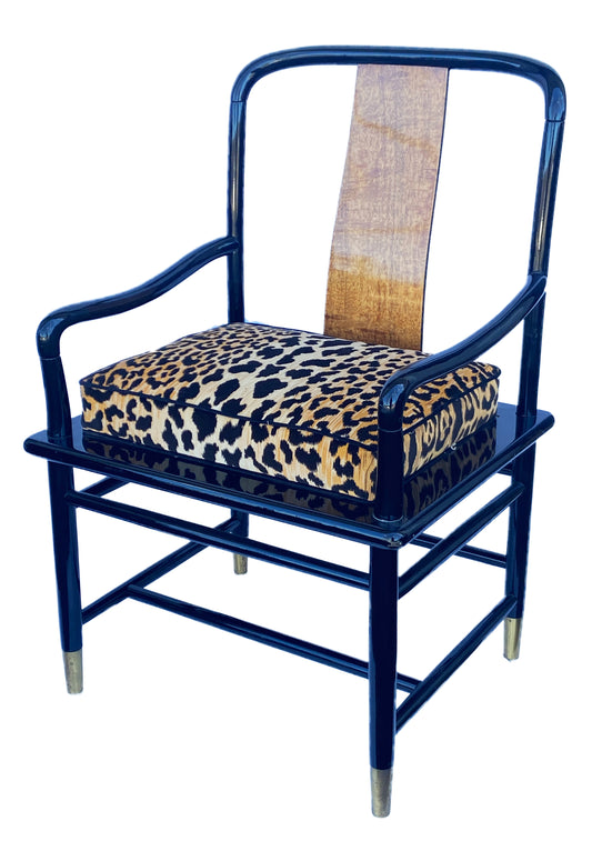 # 4277 1970' Black Lacquer Wood Chair With Animal Print