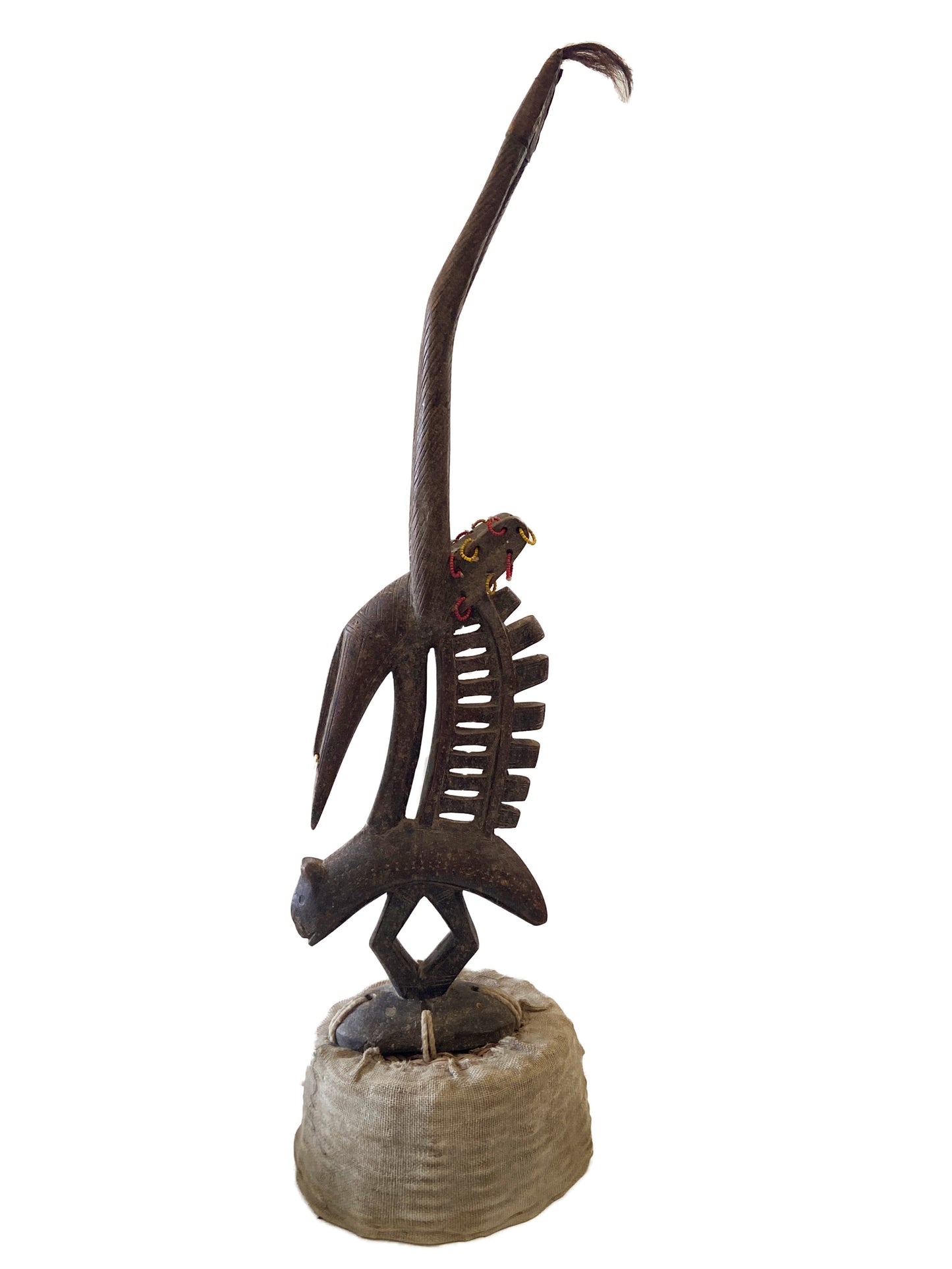 #3352 Rare Old Bamana Chi Wara Antelope Headcrest With Cap Mali 29" H