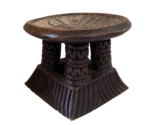 # 3923 Rare & Old Wooden African Stool Bamun Cameroon 9" H