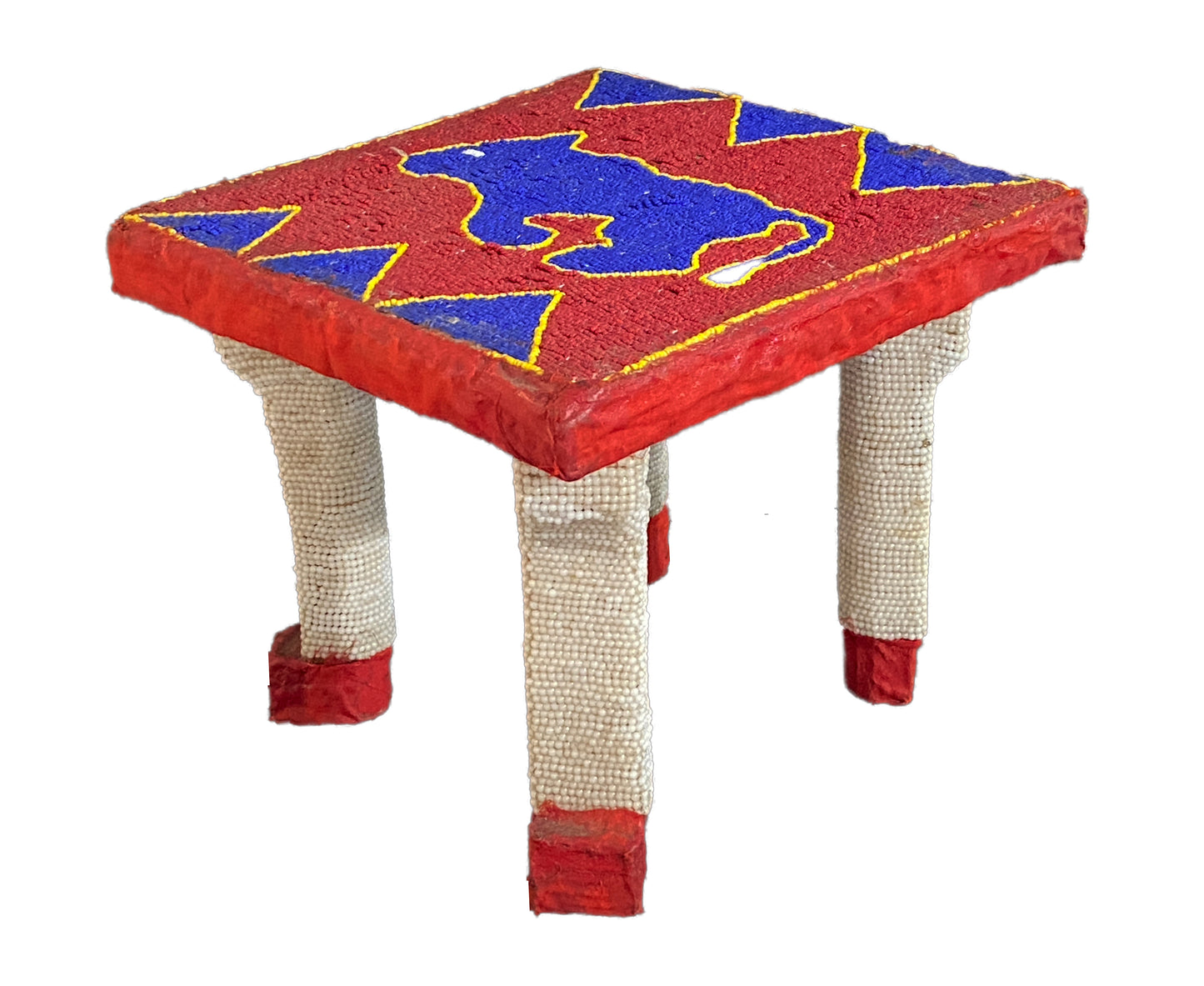 #4241 African Yoruba Beaded Low Stool Nigeria 8.5" H