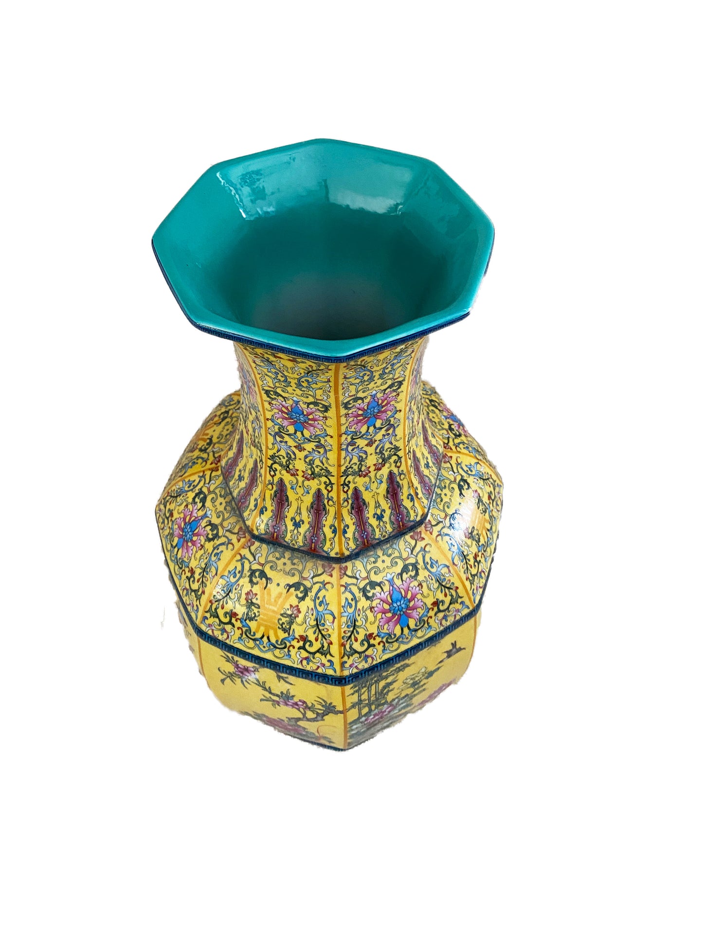 # 3133 Famille Jaune Hexagonal Shaped Vase 20" H