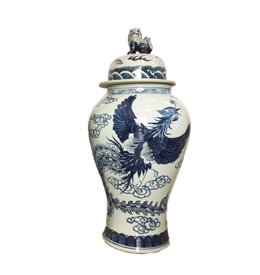 #942 Mansion Size Chinoiserie Blue & White Porcelain Ginger Jar 35" H