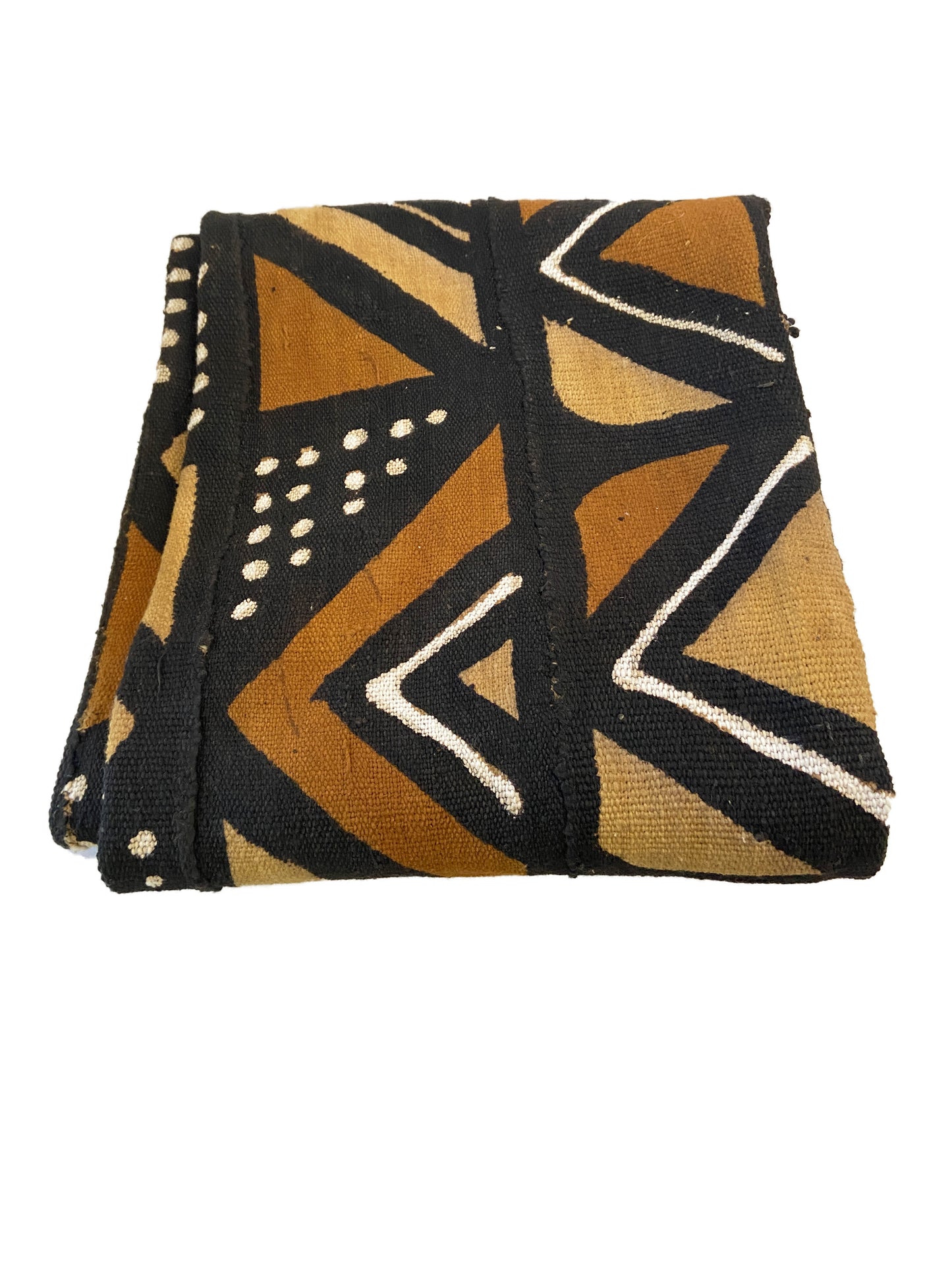 African LG Brown/Mustard/Black/White Mud Cloth/ Blanket Mali 64" by 40" # 1987