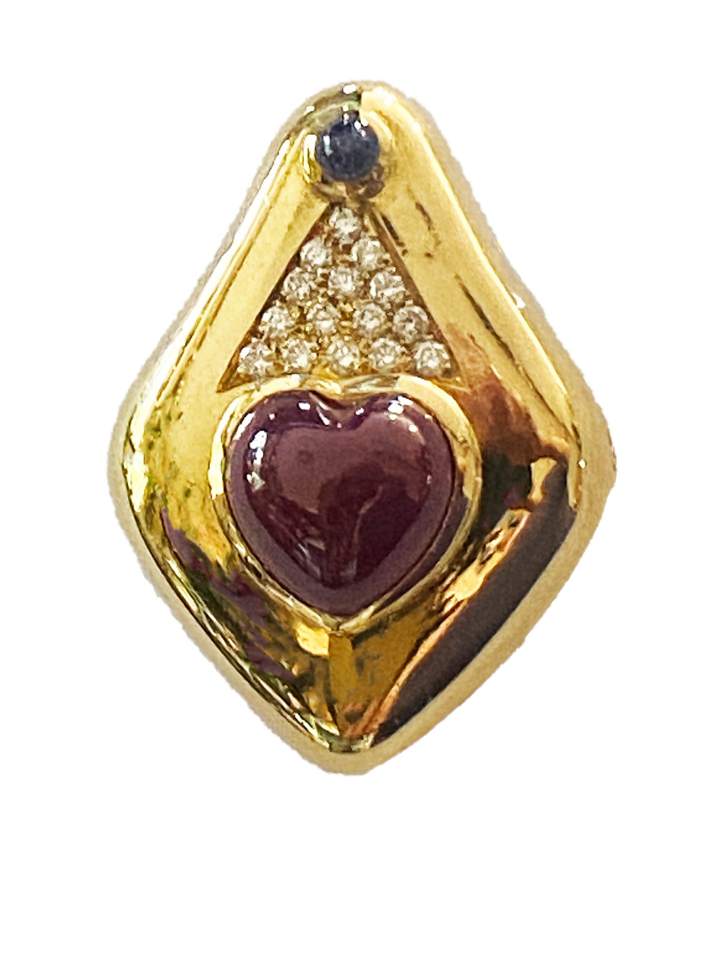 #3970 18K Heart Cut Cabochon Ruby and Diamond Enhancer Pendant