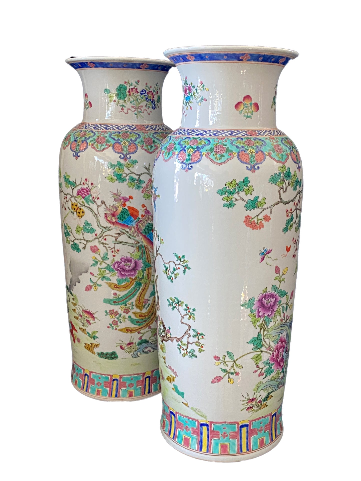 #3191 Lg Chinoiserie Famille Rose Vases /Pair