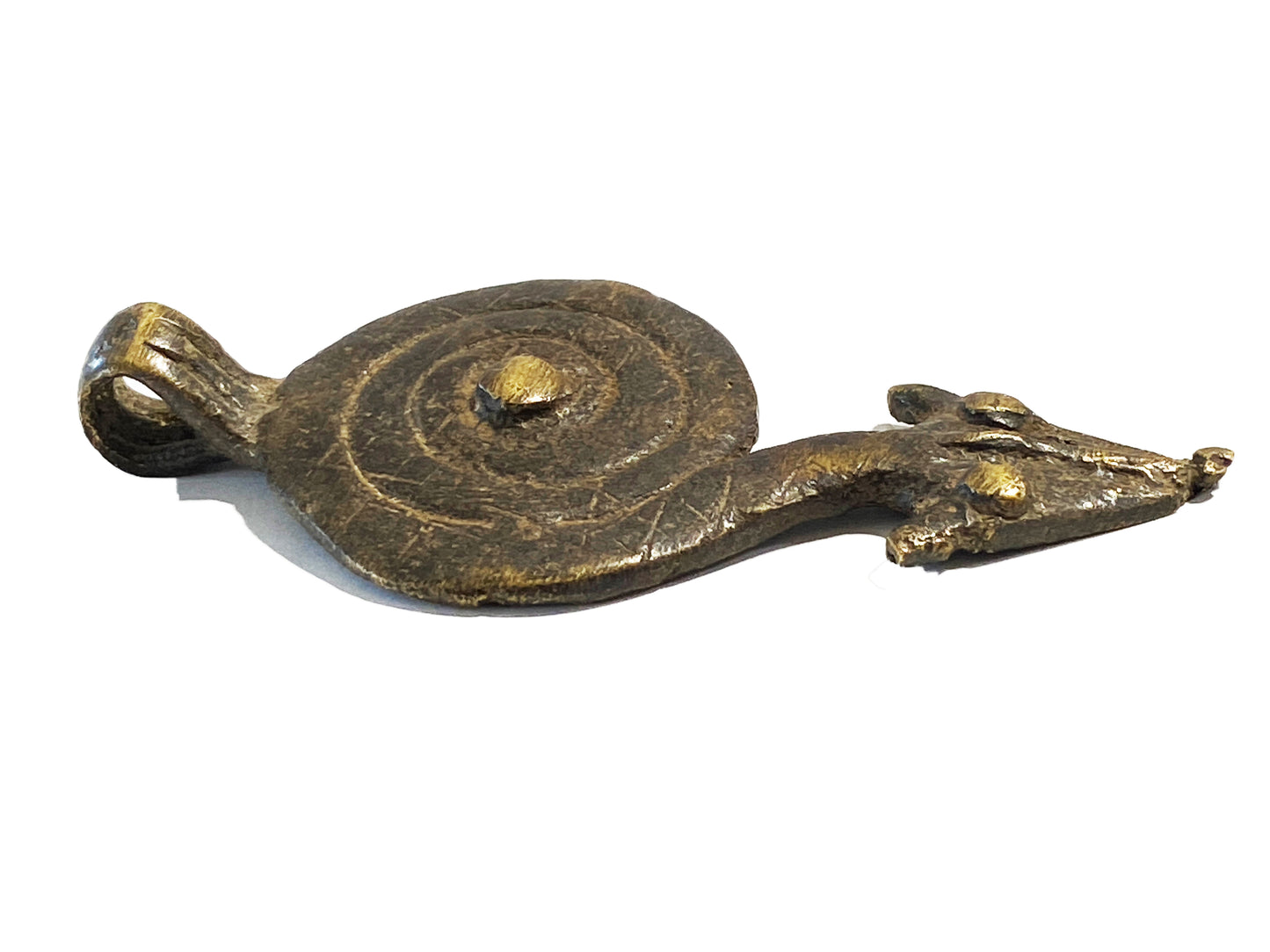 #4160 Superb Gan Bronze Amulet Pendant of Ornate Serpent Burkina Faso 3" H