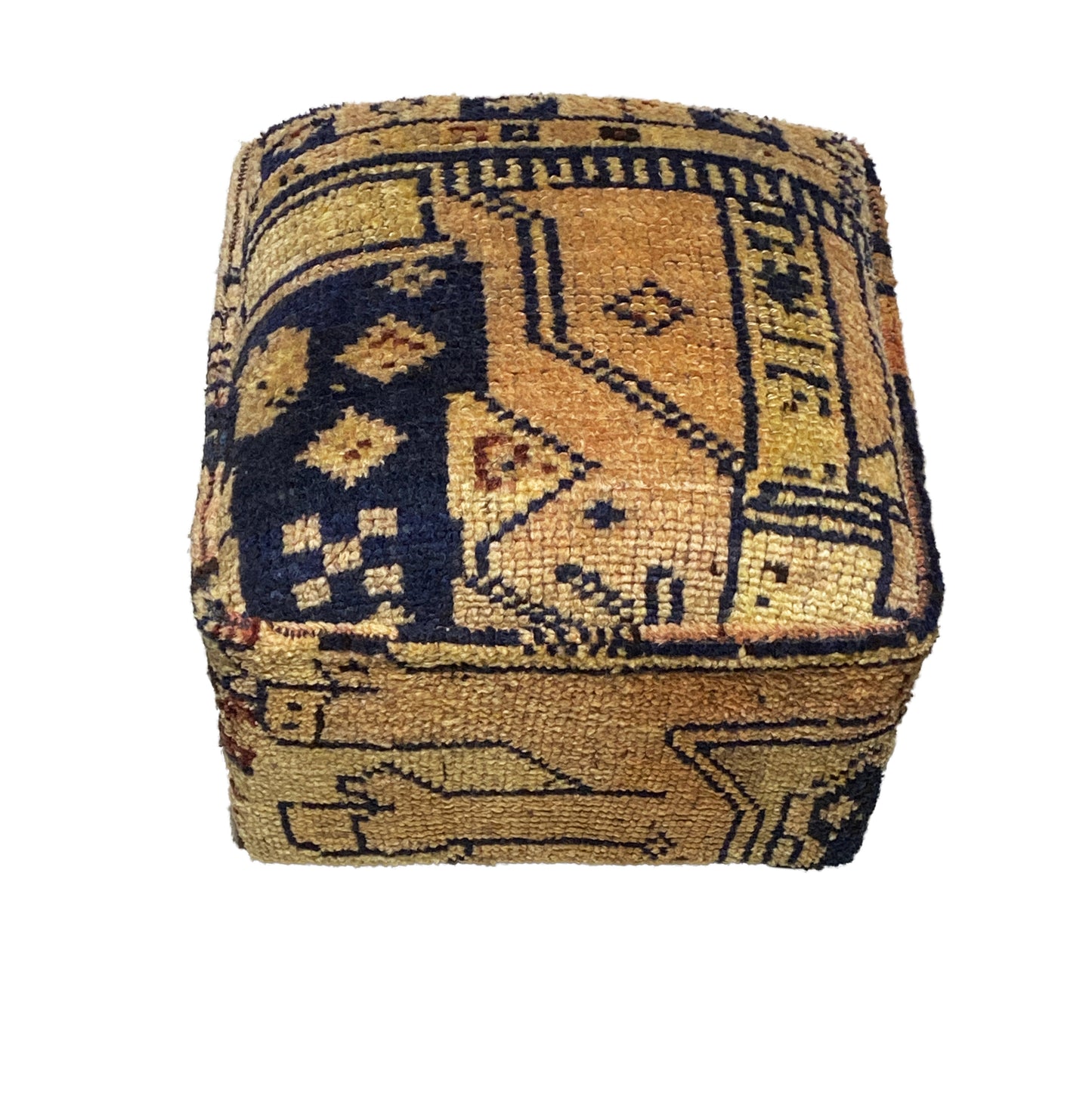 #3948 Custom Made W/ Antique Tribal Herat Rug Upholstered Ottoman