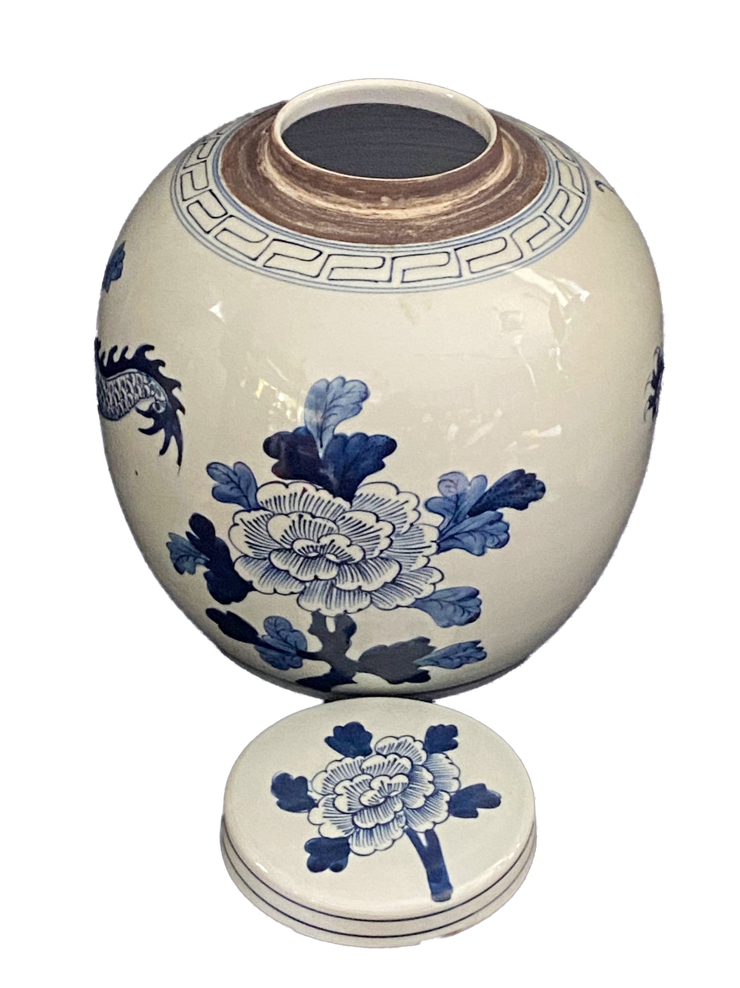 #3140 Chinoiserie B &W Porcelain Ginger Jar W/Dragon 12" H