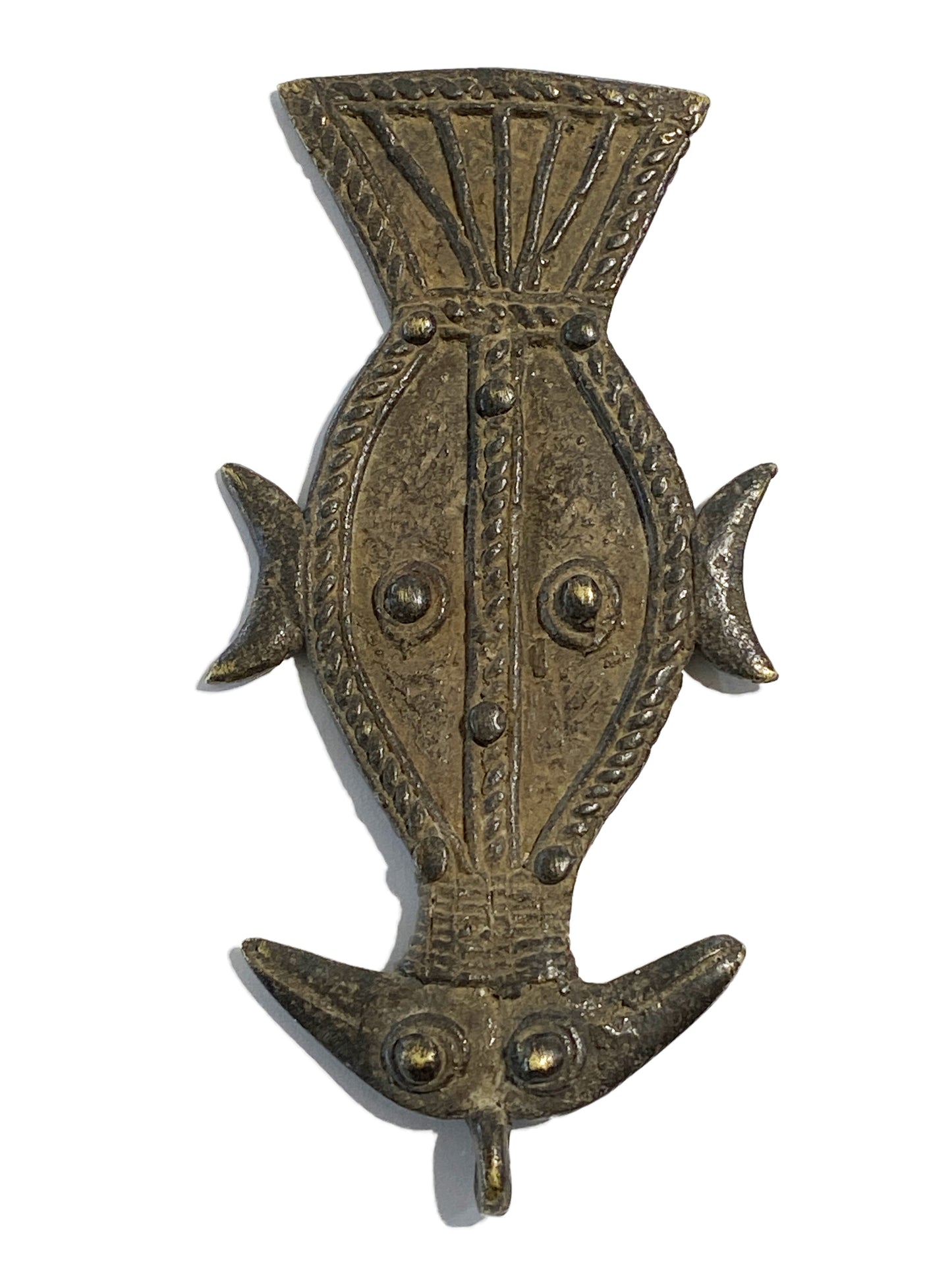#4166 Superb Lobi Bronze Amulet Talisman pendant of Two Birds Burkina Faso  3.5" H