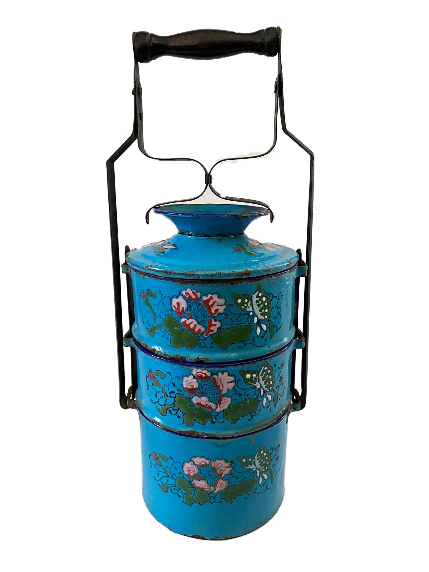 Vintage Asian Blue Enamel Lunch Containers