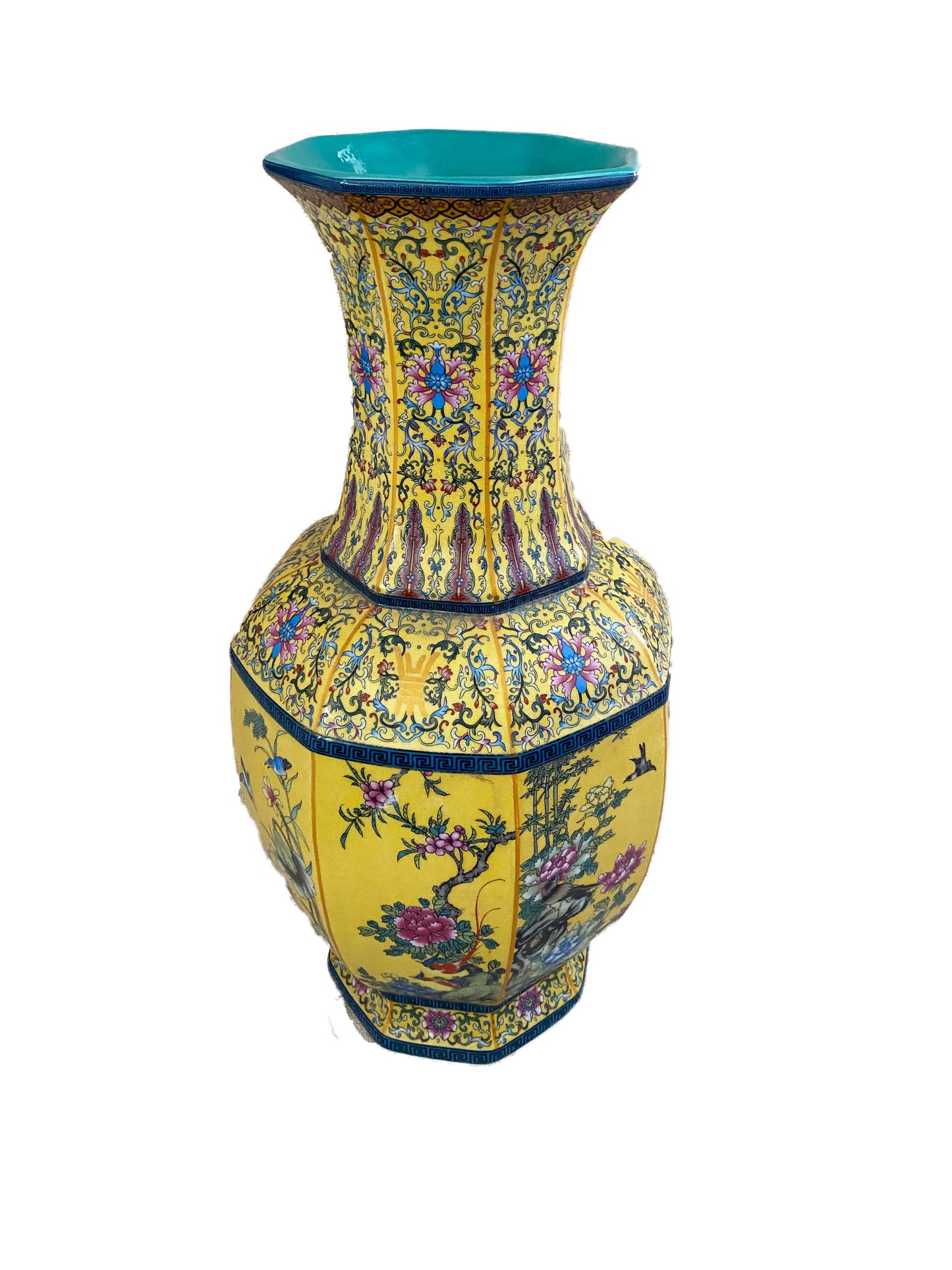 # 3133 Famille Jaune Hexagonal Shaped Vase 20" H