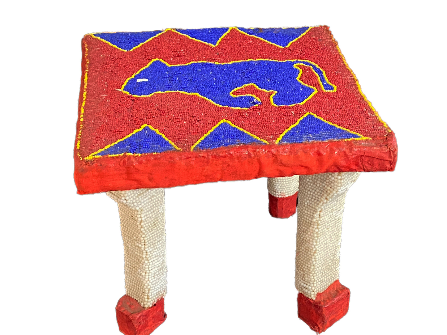 #4241 African Yoruba Beaded Low Stool Nigeria 8.5" H