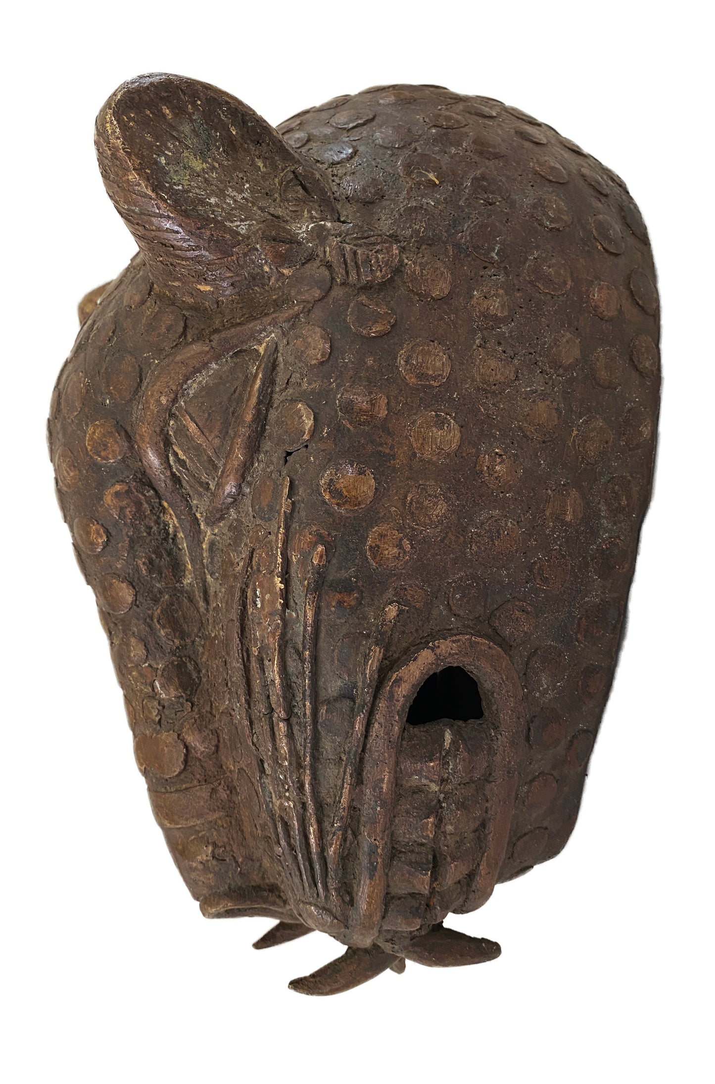 #3821 Benin bronze Leopard head Nigeria African 13" H
