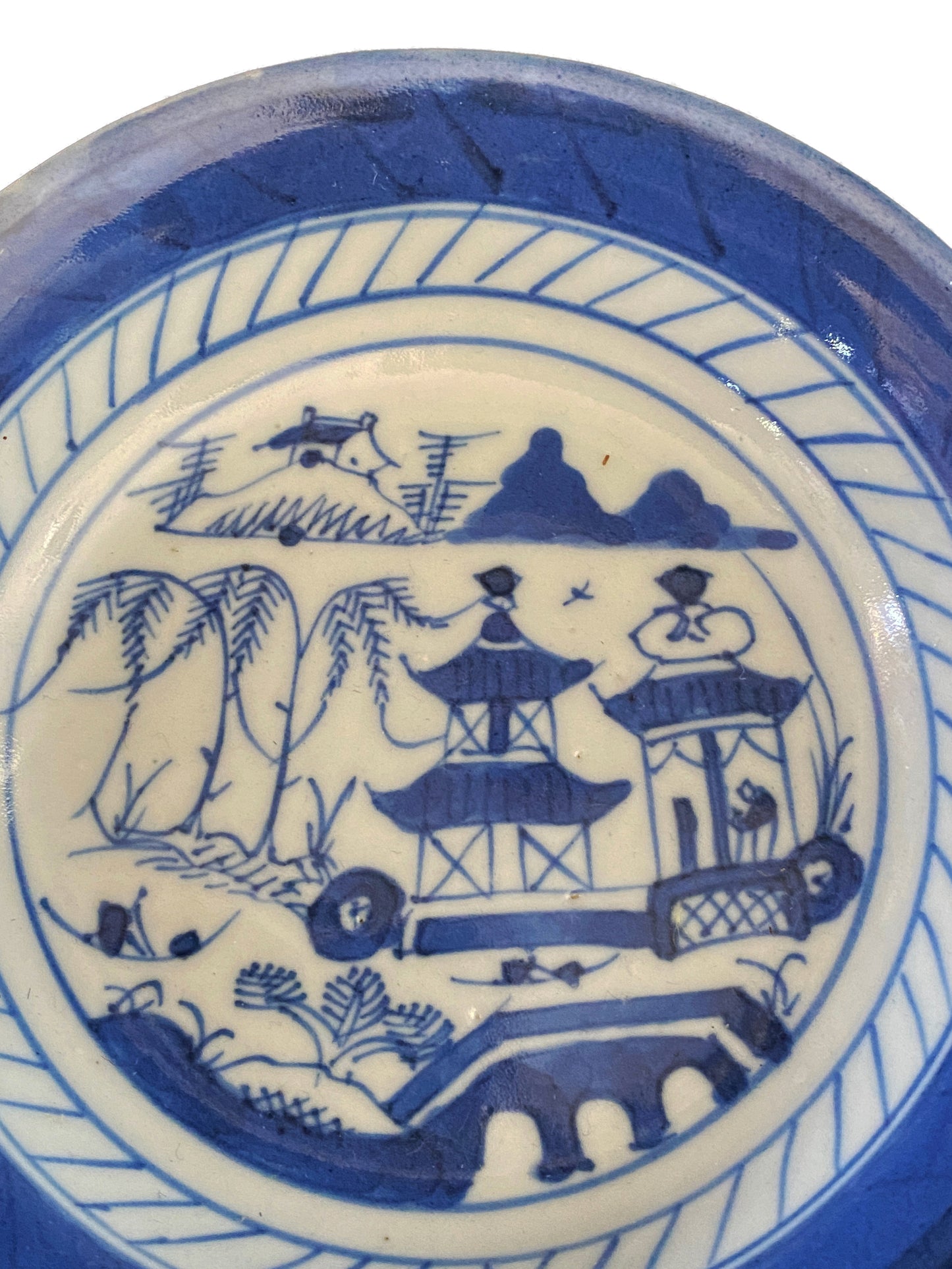 19th c Canton Chinese Export Blue And White Plate.5" D #3175