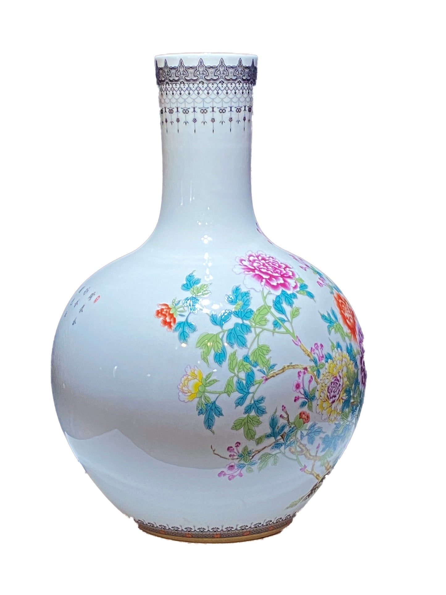 # 3477 Large Chinoiserie  Porcelain Onion Shaped Vase 22" H
