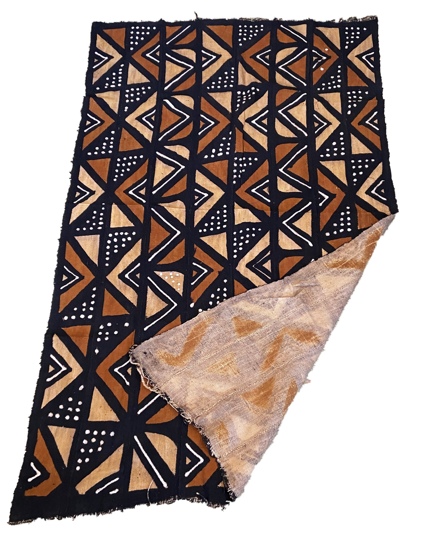 African LG Brown/Mustard/Black/White Mud Cloth/ Blanket Mali 64" by 40" # 1987