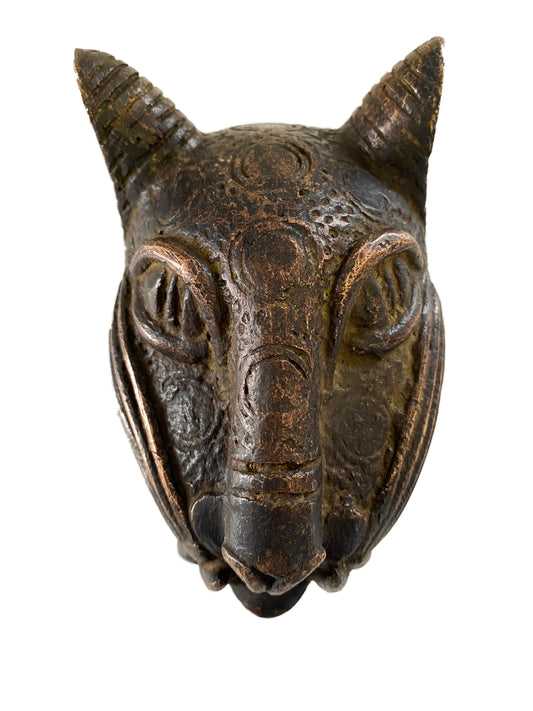 #3311 Benin bronze Leopard head Nigeria African 5" H