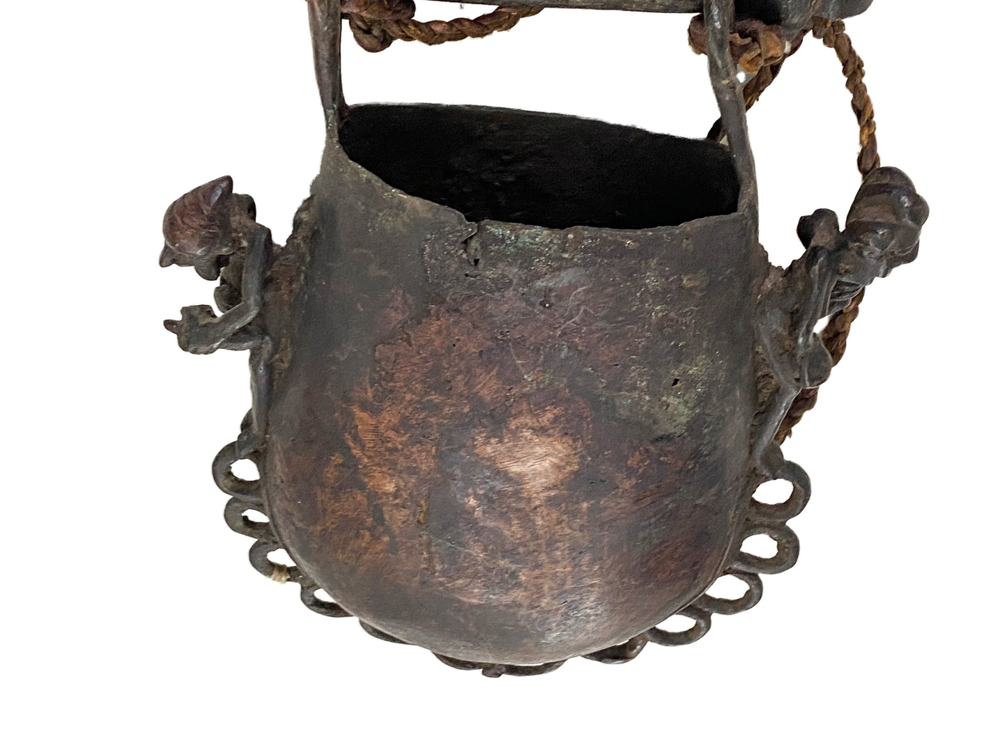 #3402 African Old Ashanti Kudo Bronze Tribal Lidded Bag/Container