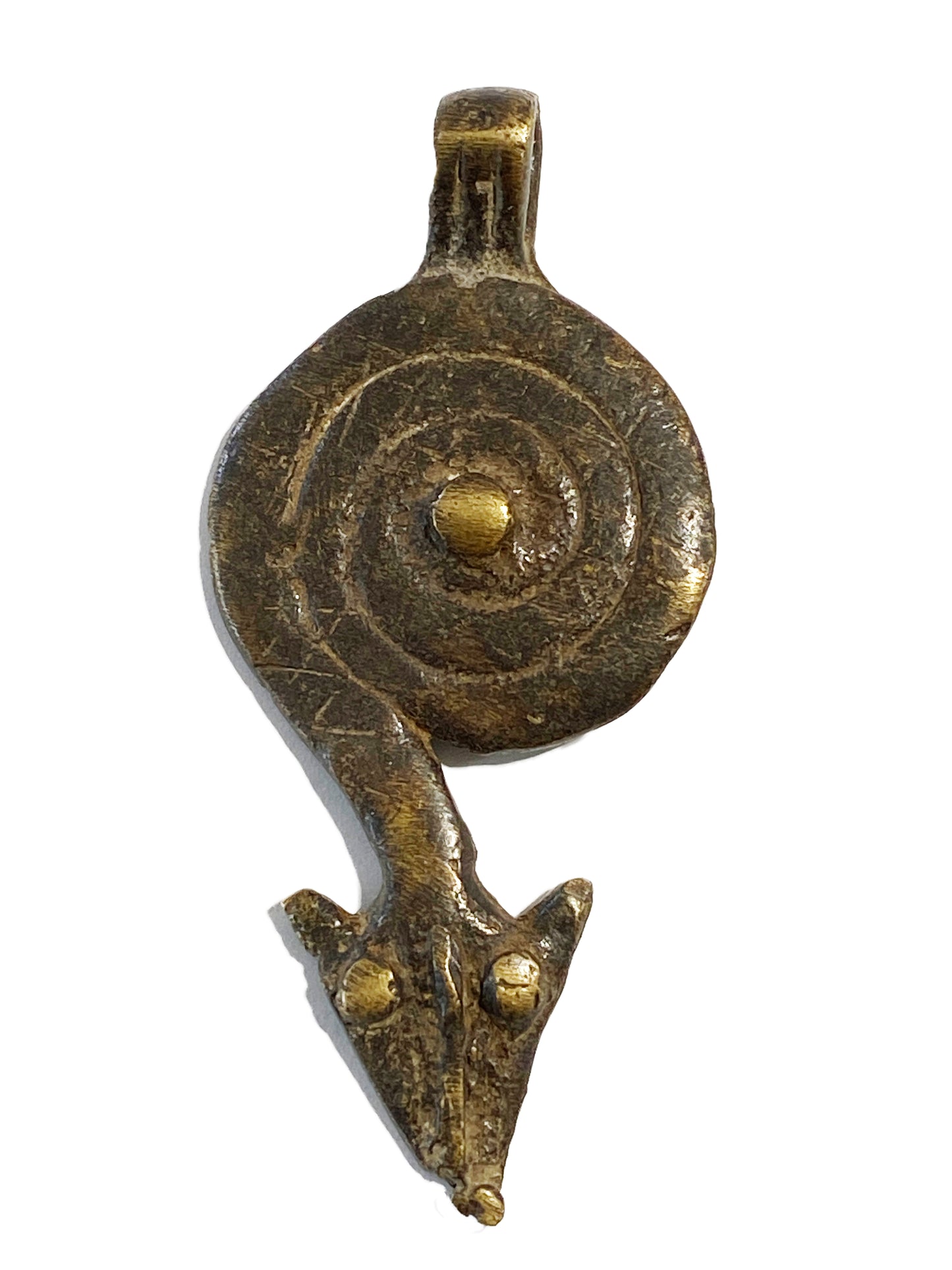 #4160 Superb Gan Bronze Amulet Pendant of Ornate Serpent Burkina Faso 3" H